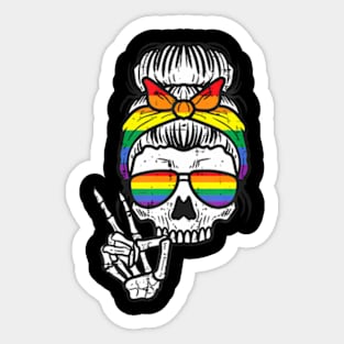 Gay Pride Messy Bun Skull  Flag Lgbt Women Girls Kids Sticker